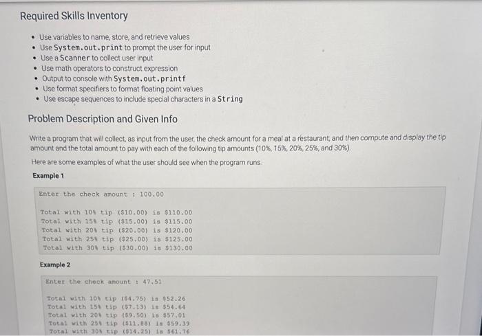 Solved Required Skills Inventory - Use variables to name, | Chegg.com
