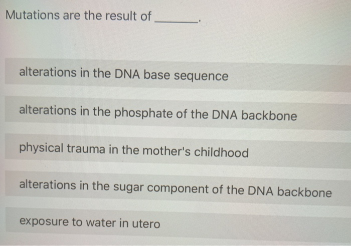 Solved Mutations are the result of alterations in the DNA | Chegg.com