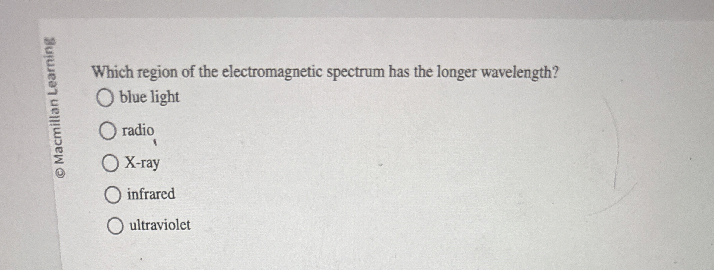 Solved Which region of the spectrum has the
