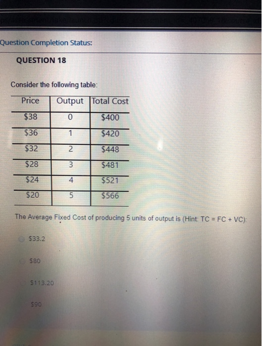 Solved Question Completion Status: QUESTION 18 Consider the | Chegg.com