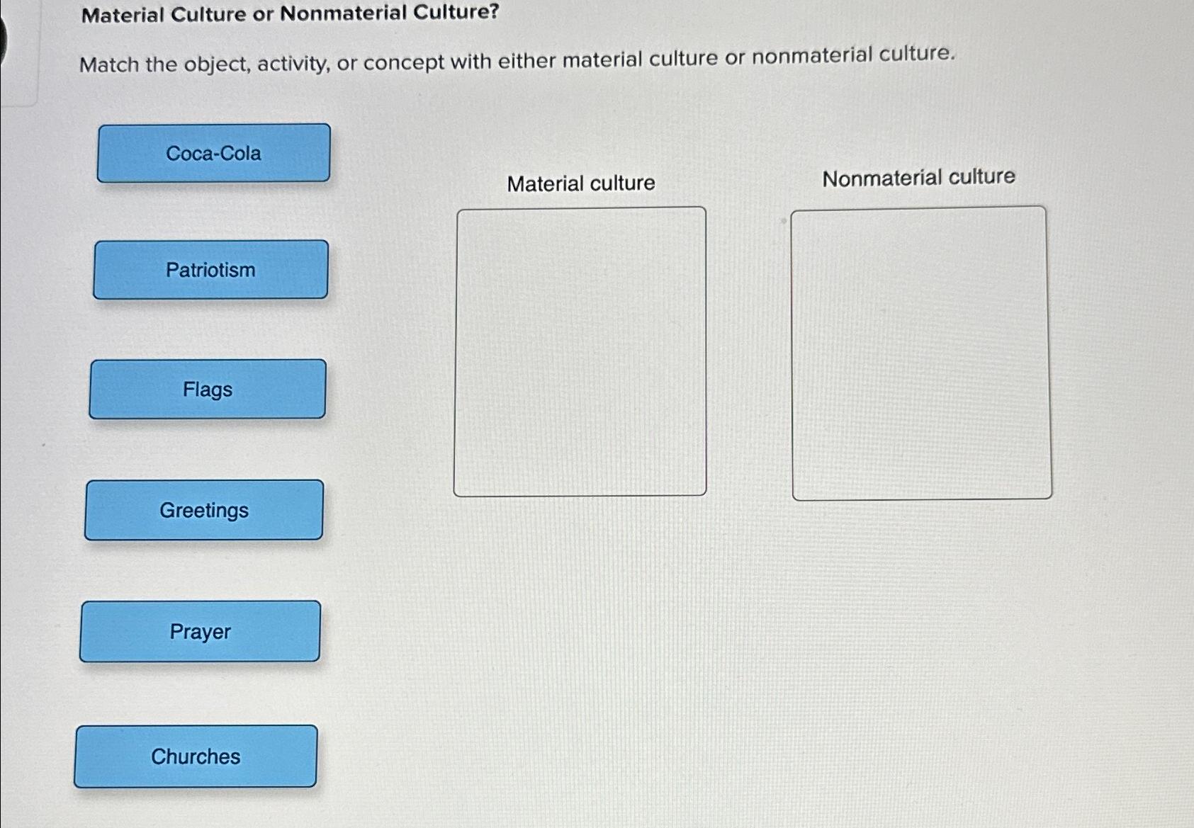 Solved Material Culture or Nonmaterial Culture?Match the | Chegg.com