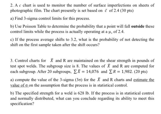 Solved 2. A c chart is used to monitor the number of surface | Chegg.com