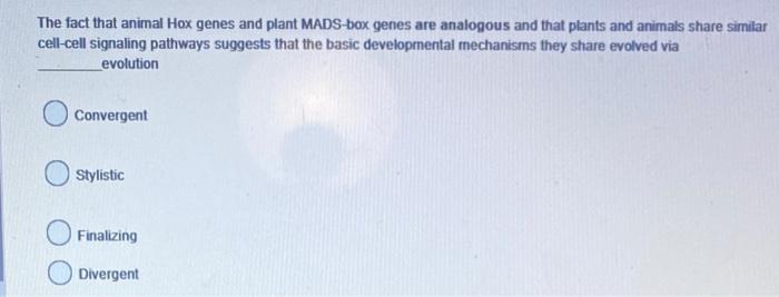 Solved The fact that animal Hox genes and plant MADS-box | Chegg.com