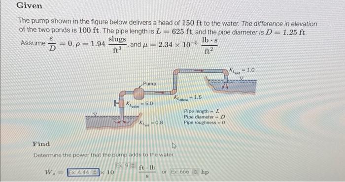 Solved The Pump Shown In The Figure Below Delivers A Head Of | Chegg.com