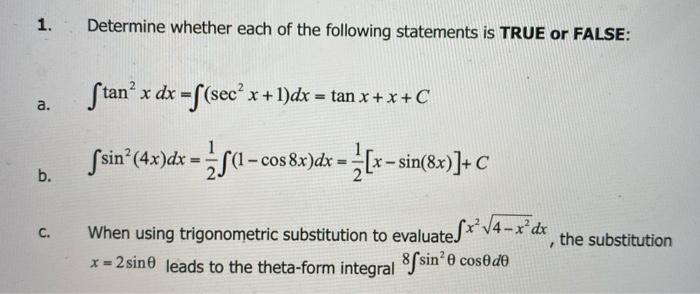Solved 1. Determine whether each of the following statements | Chegg.com