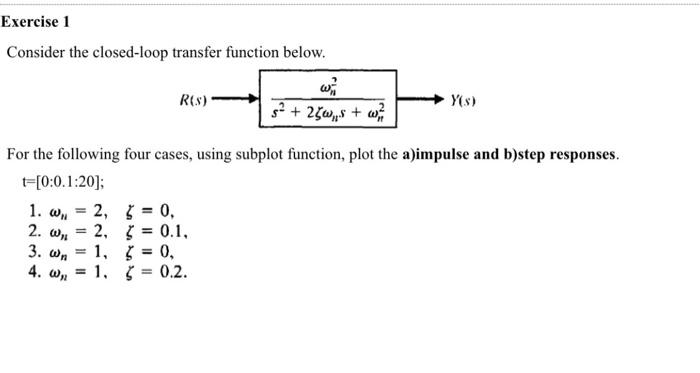 Solved Exercise 1 Consider the closed-loop transfer function | Chegg.com