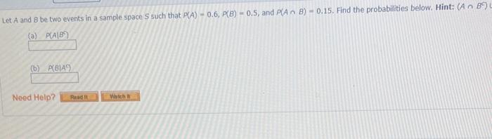Solved Let A and B be two events in a sample space S such | Chegg.com