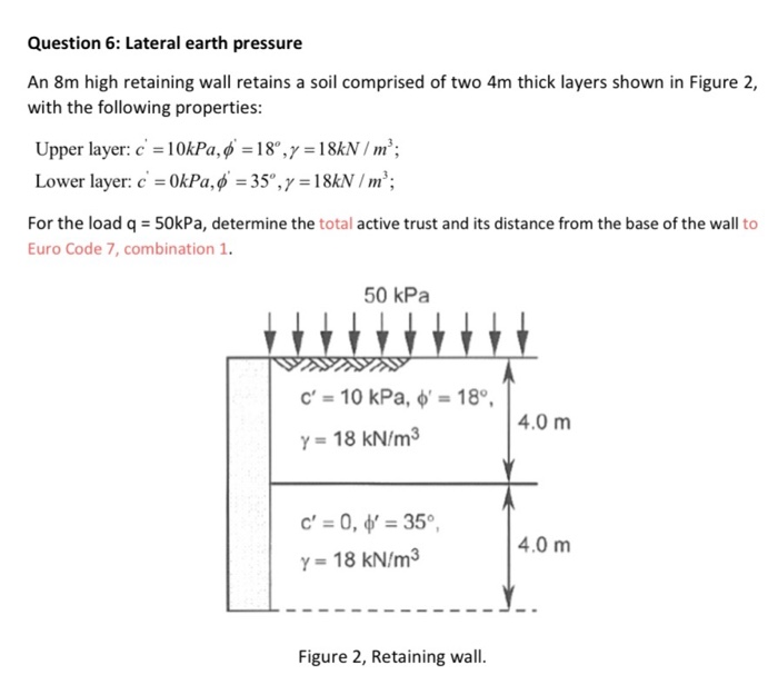Solved Question 6: Lateral earth pressure An 8m high | Chegg.com