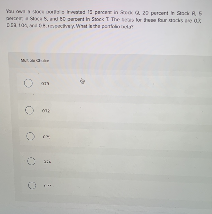 Solved You own a stock portfolio invested 15 percent in | Chegg.com