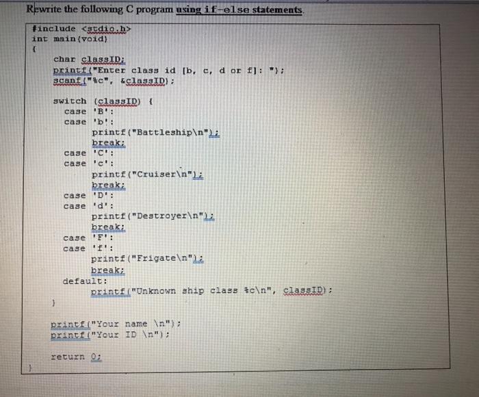 Solved Write a C program that implements the following | Chegg.com