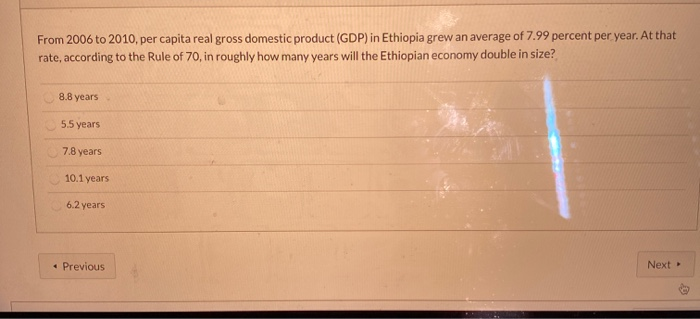 Solved From 2006 to 2010, per capita real gross domestic | Chegg.com