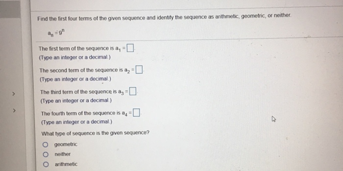 Solved Find the first four terms of the given sequence and | Chegg.com
