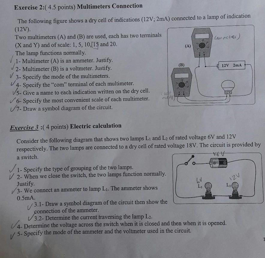 Solved Exercise 2:(4.5 points) Multimeters Connection The | Chegg.com