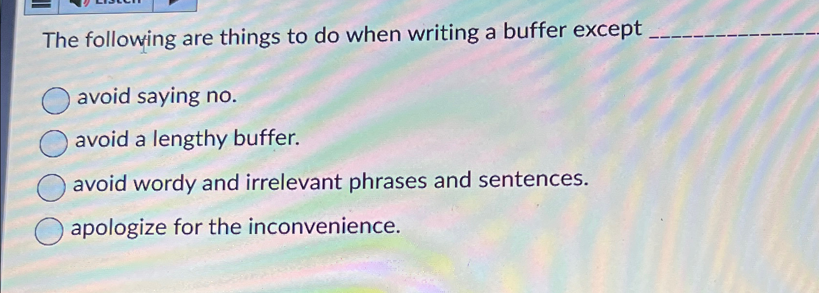 Solved The following are things to do when writing a buffer | Chegg.com
