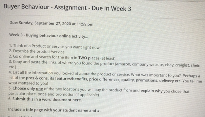 Solved Buyer Behaviour - Assignment - Due in Week 3 Due: | Chegg.com