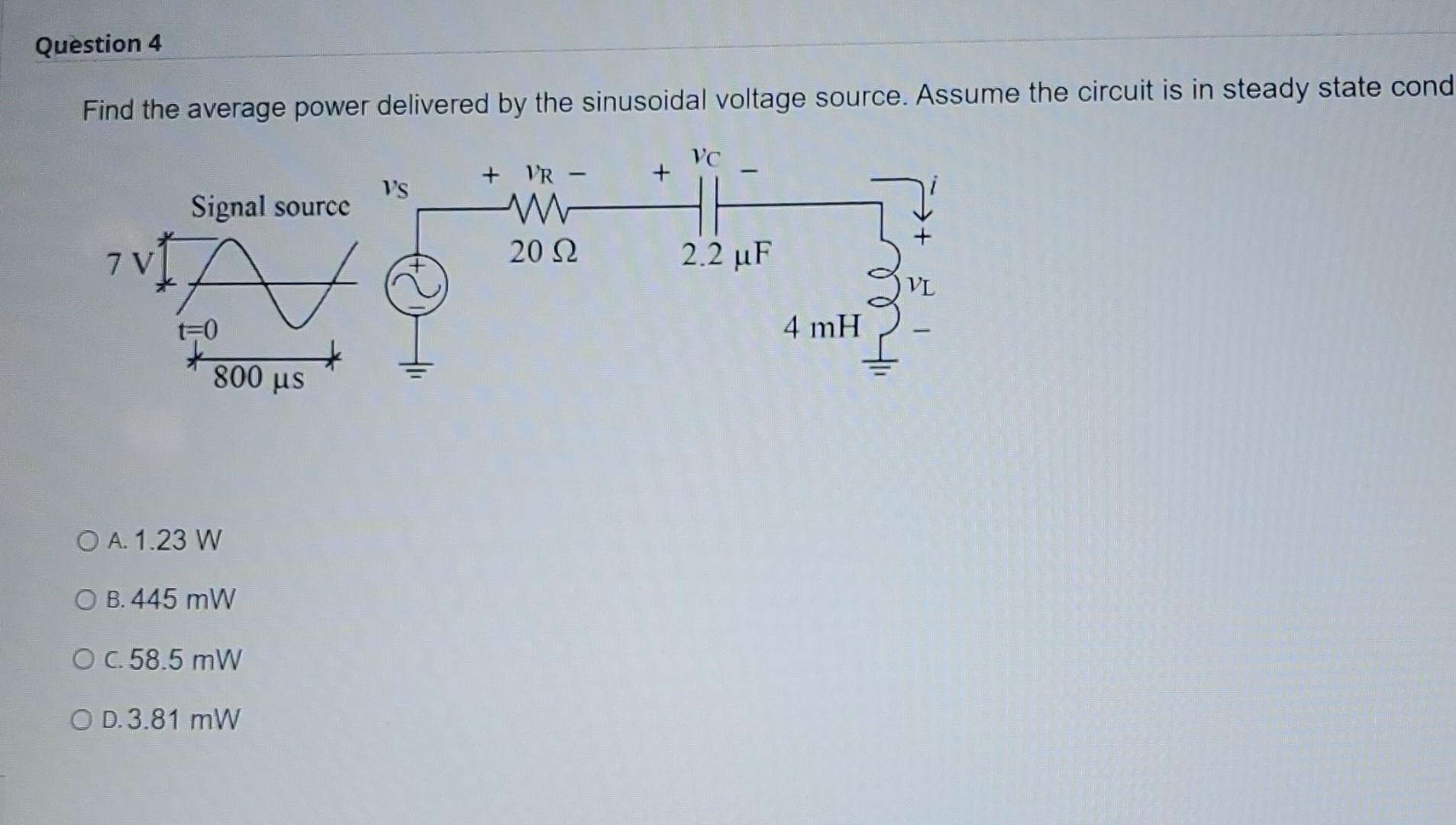 Solved Question 4 Find the average power delivered by the | Chegg.com