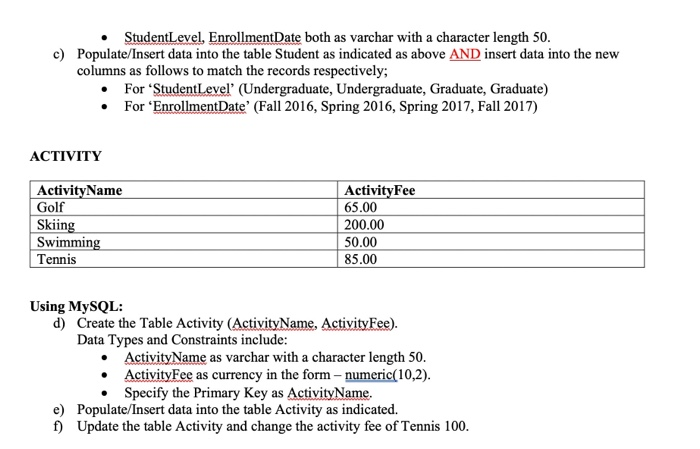 Solved 3. Using SQL, create the tables and the instructions | Chegg.com