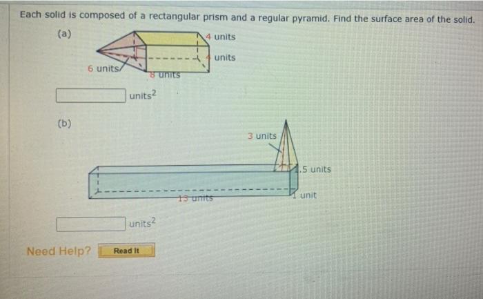 Solved Each solid is composed of a rectangular prism and a | Chegg.com