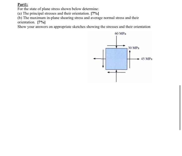 Solved Part1: For The State Of Plane Stress Shown Below | Chegg.com