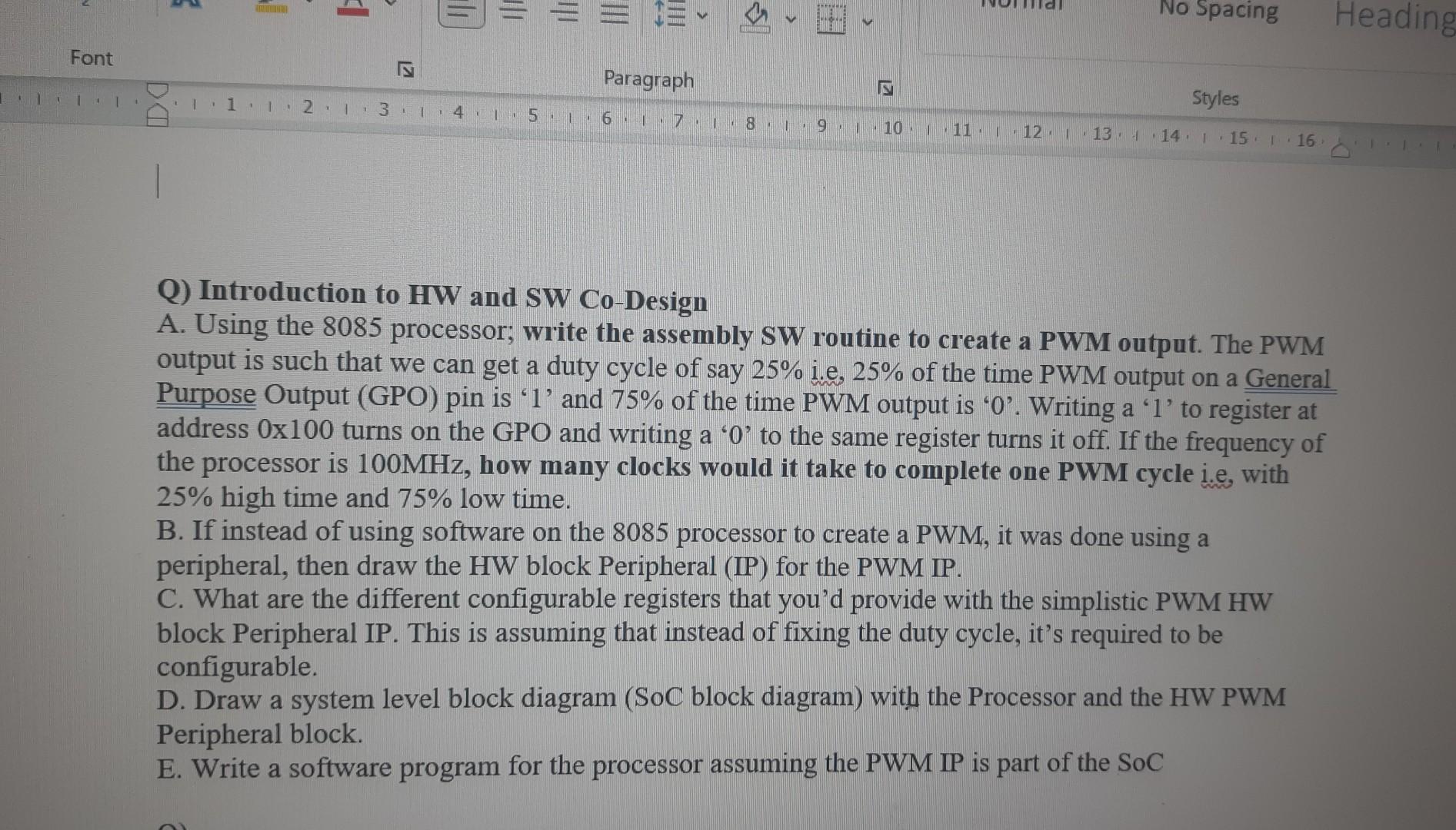 Solved Q) Introduction to HW and SW Co-Design A. Using the | Chegg.com