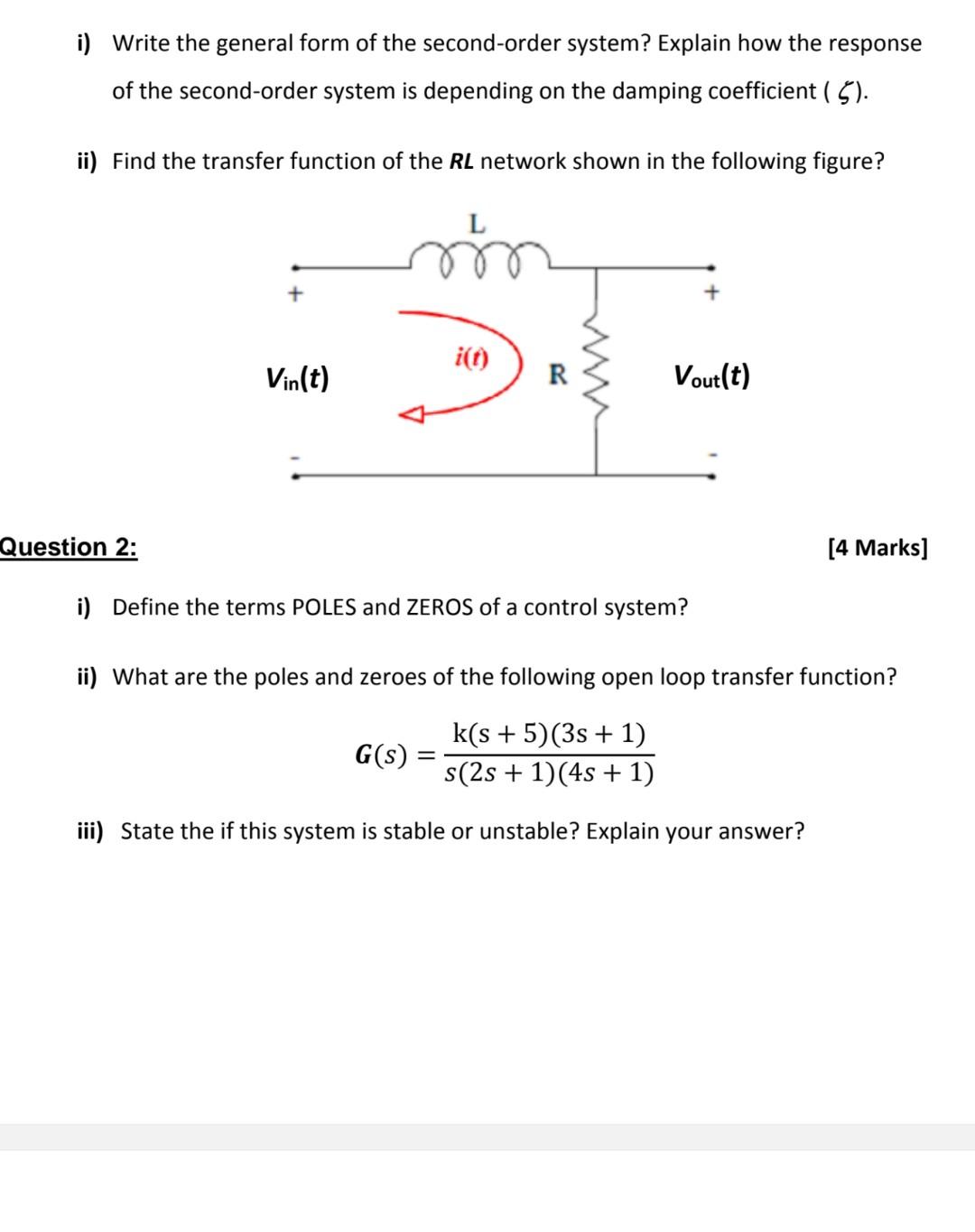 Solved I Write The General Form Of The Second Order System Chegg Com   Image 