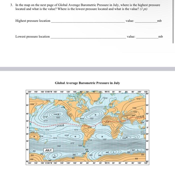 Solved 3. In The Map On The Next Page Of Global Average | Chegg.com