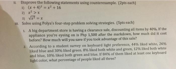 Solved Disprove The Following Statements Using