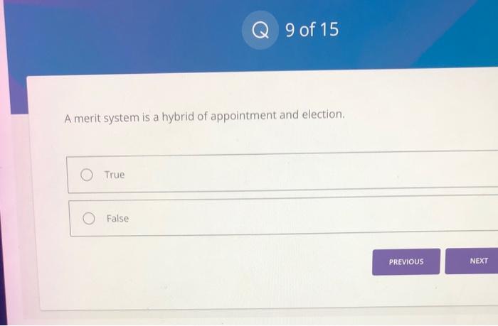 A merit system is a hybrid of appointment and election.
True
False