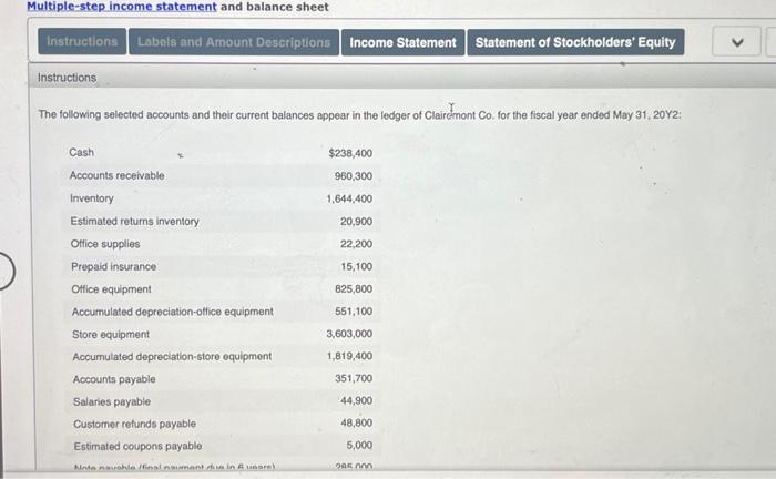 Solved Multiple-step Income Statement And Balance Sheet | Chegg.com