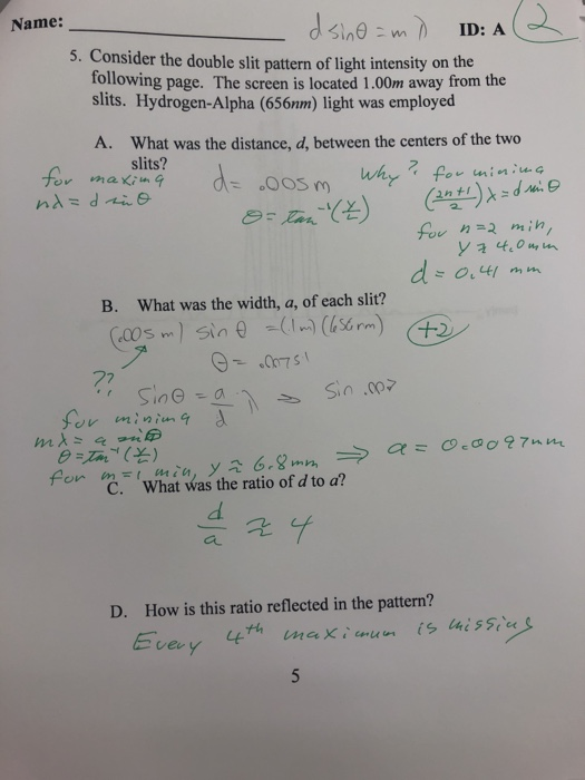 Solved Name Ds10 M Id A 5 Consider The Double Slit Chegg Com