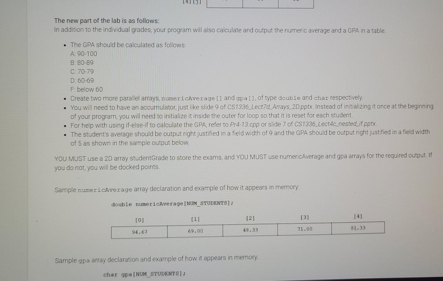 Solved 7.7 Lab 48: Student Grades with Averages and GPAs The | Chegg.com