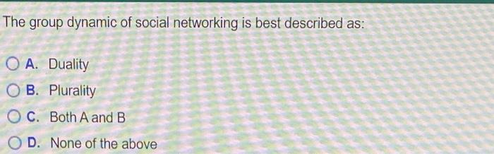 The Group Dynamic Of Social Networking Is Best | Chegg.com