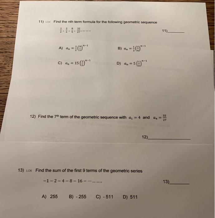 Solved 11). Find the nth term formula for the following | Chegg.com