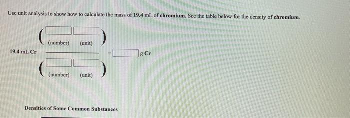 Solved Use unit analysis to show how to calculate the mass | Chegg.com