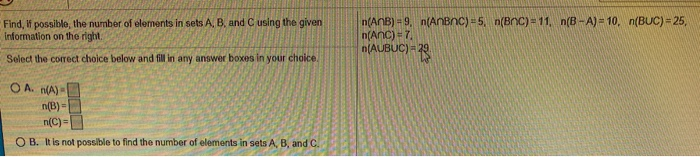 Solved Find, If Possible, The Number Of Elements In Sets A, | Chegg.com