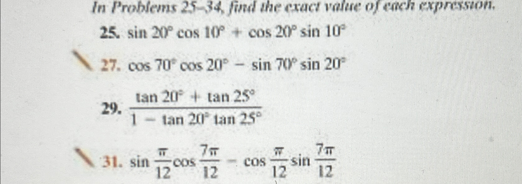 Solved In Problems 25-34, ﻿find the cxact value of each | Chegg.com