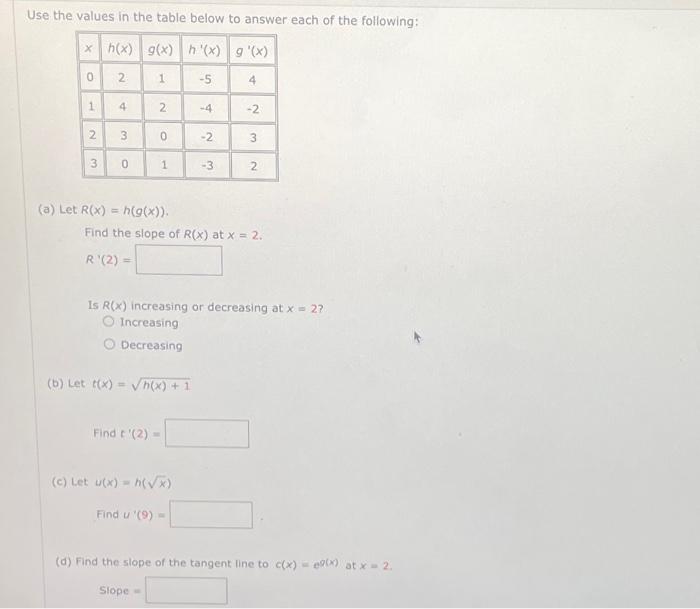 Solved Use The Values In The Table Below To Answer Each Of Chegg Com