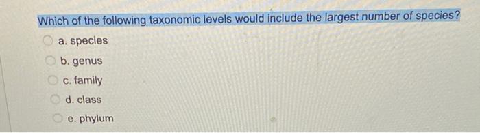 Solved Which of the following taxonomic levels would include | Chegg.com