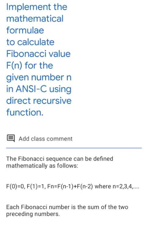 Solved Implement the mathematical formulae to calculate | Chegg.com