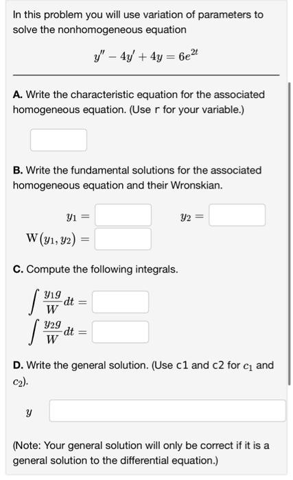 Solved In this problem you will use variation of parameters | Chegg.com