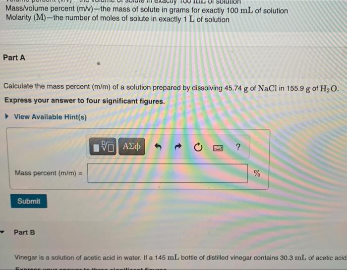 Solved Uly Solution Mass Volume Percent M V The Mass Of