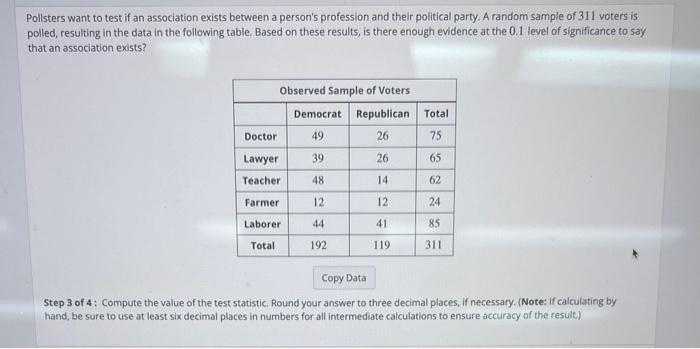 Solved Pollsters Want To Test If An Association Exists | Chegg.com