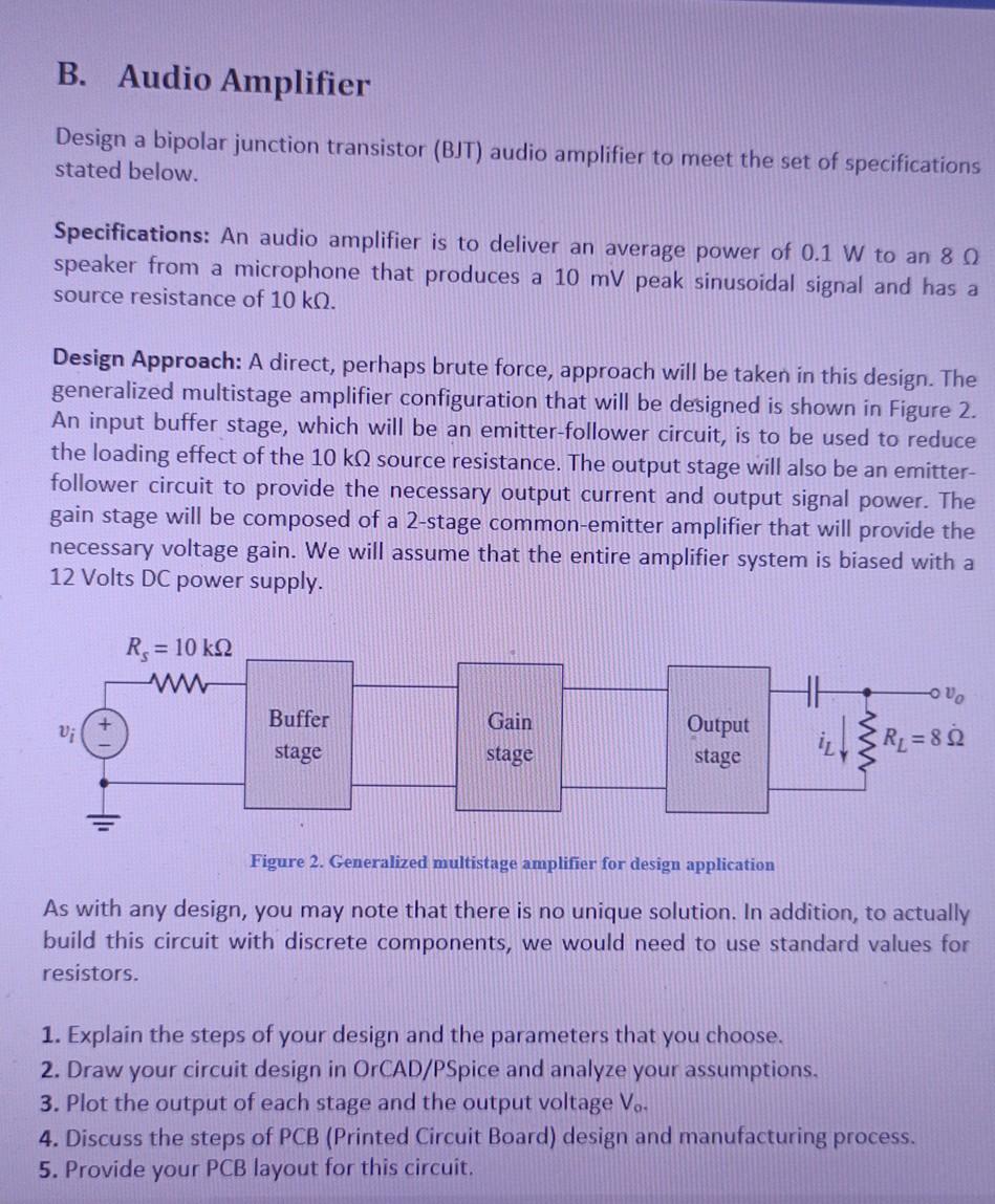 Solved B. Audio Amplifier Design a bipolar junction | Chegg.com