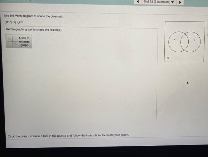 Solved 6 of 25 (3 complete) Use the Venn diagram to shade | Chegg.com