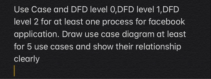 Use Case and DFD level O,DFD level 1, DFD level 2 for at least one process for facebook application. Draw use case diagram at