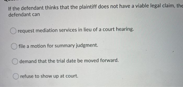 Solved If the defendant thinks that the plaintiff does not Chegg com
