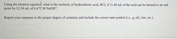 Solved Using the titration equation, what is the molarity of | Chegg.com