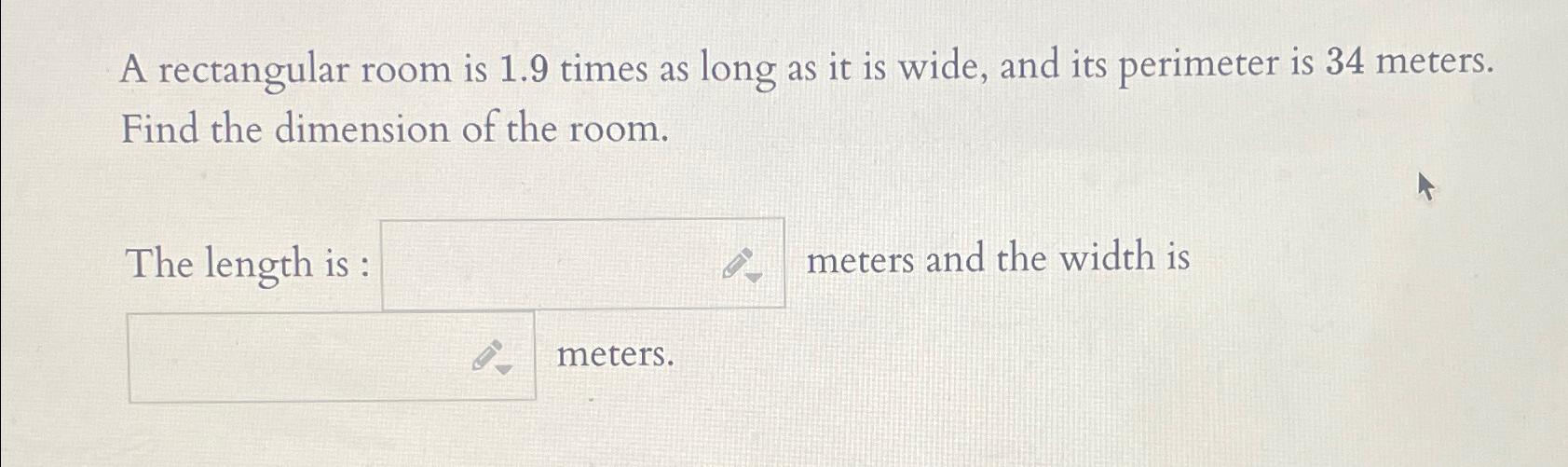 solved-a-rectangular-room-is-1-9-times-as-long-as-it-is-chegg