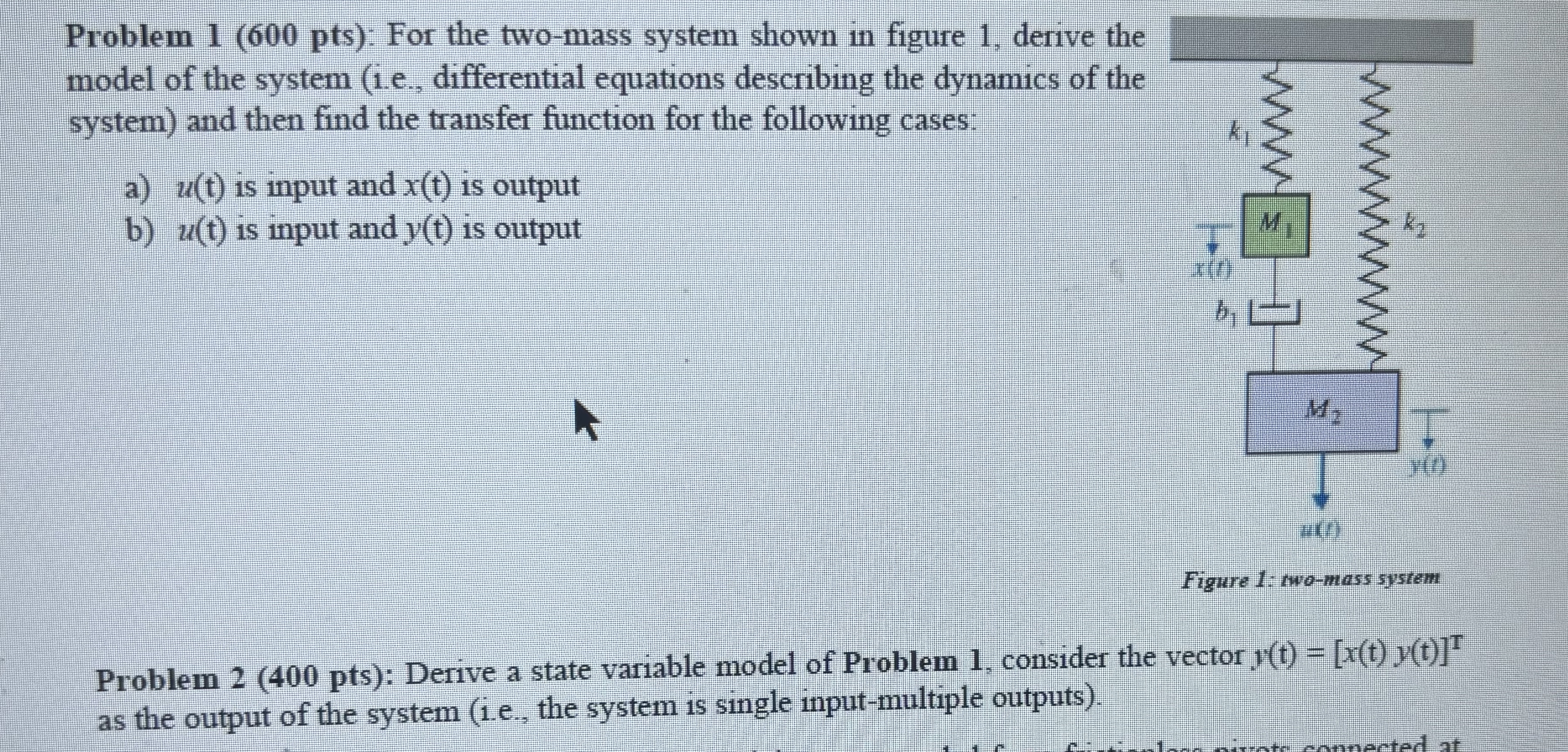 Solved Problem 1(600pts) ﻿: For the two-mass system shown in | Chegg.com