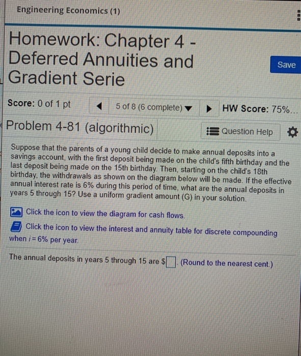 Solved Engineering Economics (1) Homework: Chapter 4 - | Chegg.com